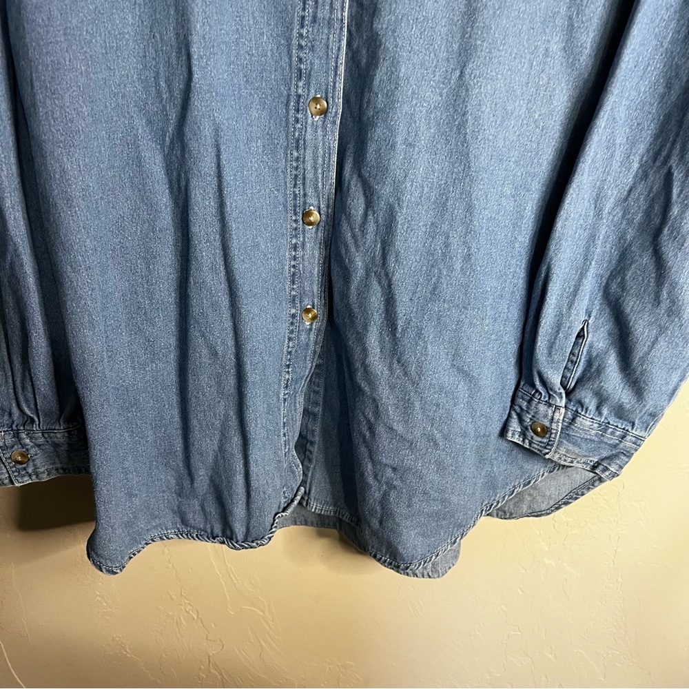 Vintage Quizz Patritoic 4th of July American Embroidered Denim Button Down Shirt - Picture 4 of 10